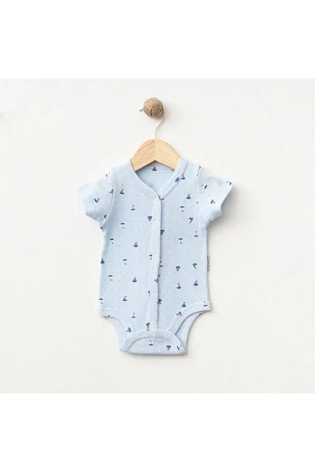 Детское боди для новорожденных с принтом Sailing D Patterned Open Front Gümüş Baby Kids, Ecru-Blue — фото 3