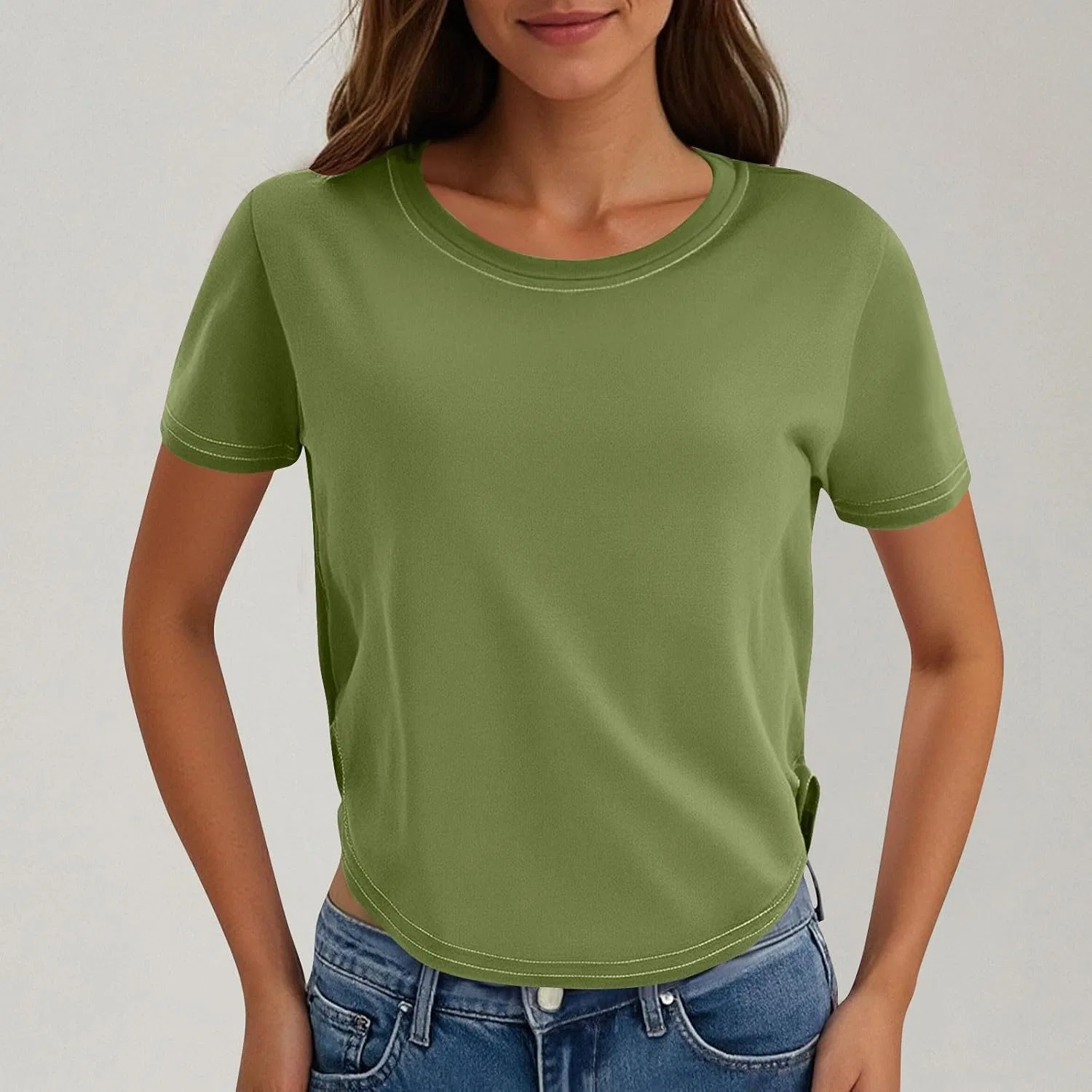 Женская футболка с коротким рукавом из мягкого трикотажа, Army Green — фото 2