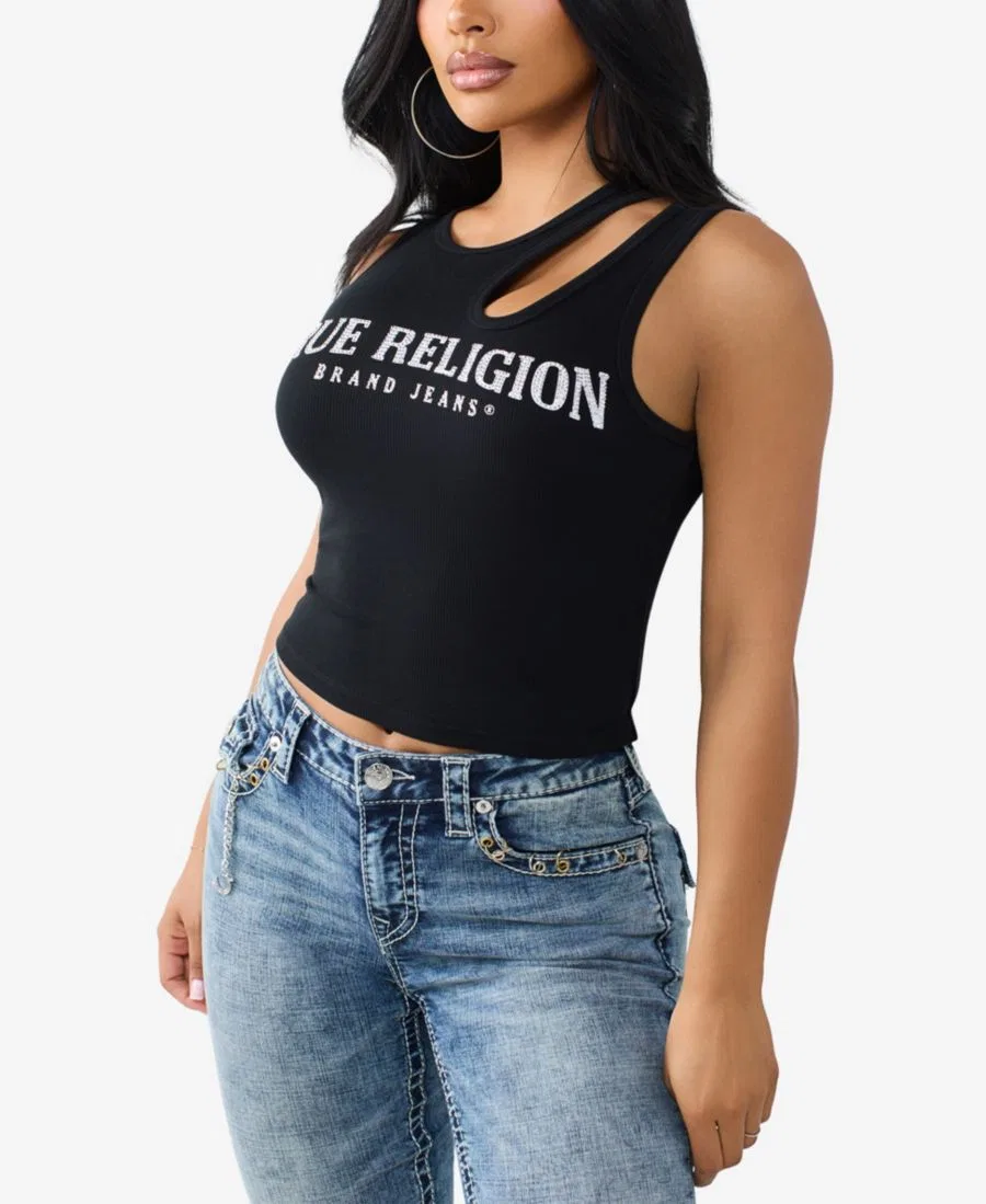 Топ с кристаллами и вырезами True Religion, Jet Black — фото 3