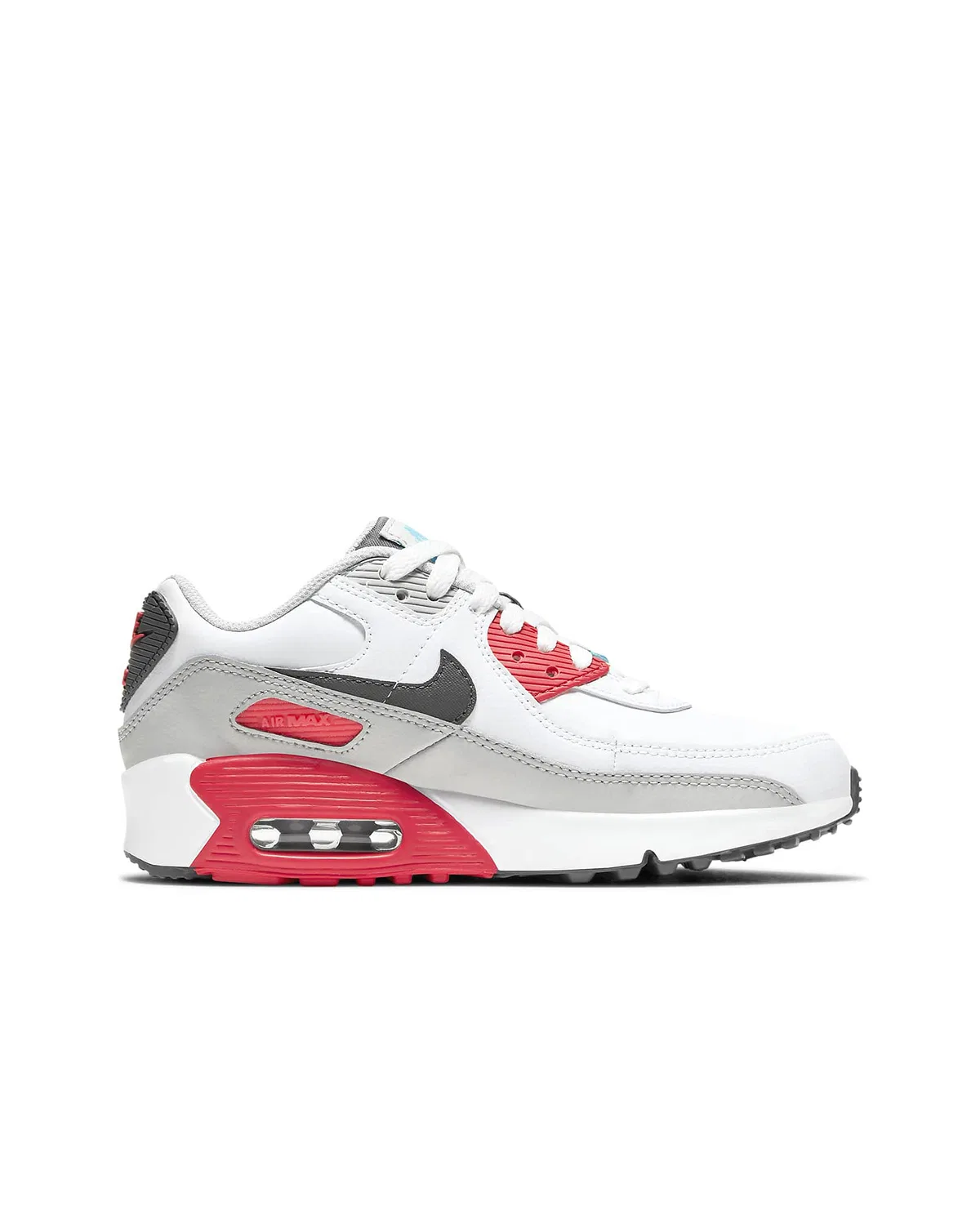 Детские кроссовки для мальчиков с классической амортизацией Air Max 90 Ltr NIKE, White Iron Grey Chlorine Blue Lt Fusion Red — фото 3