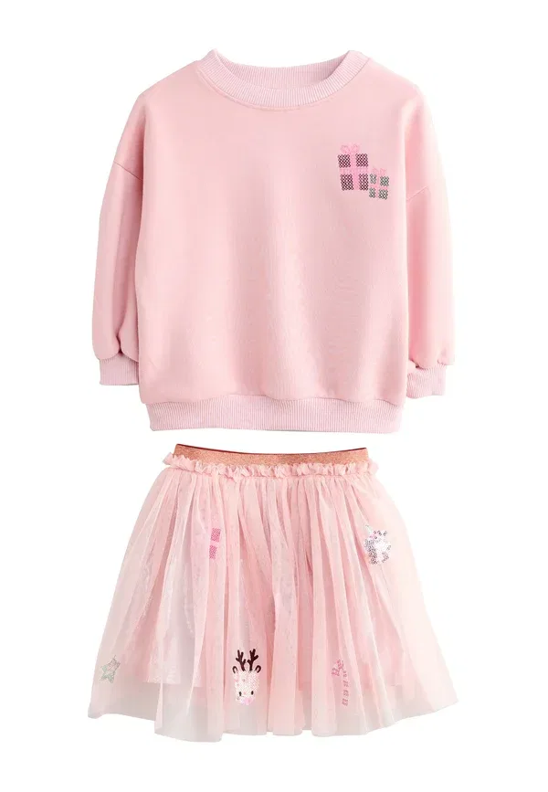 Комплект из свитшота и низа с животными Long sleeve set Next, Pink Christmas, розовый