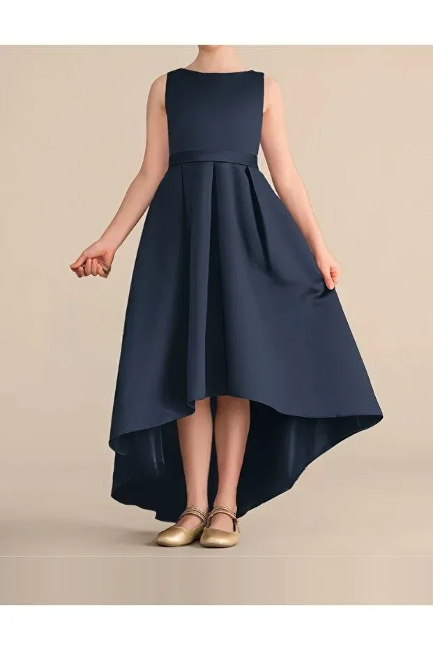 Детское платье для девочек сатиновое асимметричное Nsmkidslife, Navy Blue — фото 4