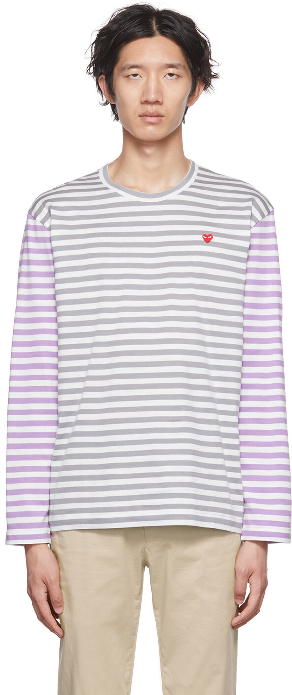 

Серо-фиолетовая футболка с длинным рукавом с сердечками Comme des Garçons Play, Фиолетовый, Серо-фиолетовая футболка с длинным рукавом с сердечками Comme des Garçons Play