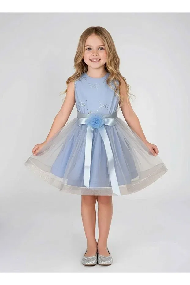 Детское платье для девочек с принтом Girl'S evening dress By Piera, Blue Silver Flower