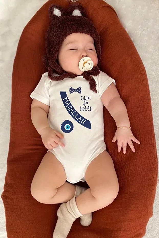 Детское боди для мальчиков с принтом Mashallah Bebeqon, Ecru