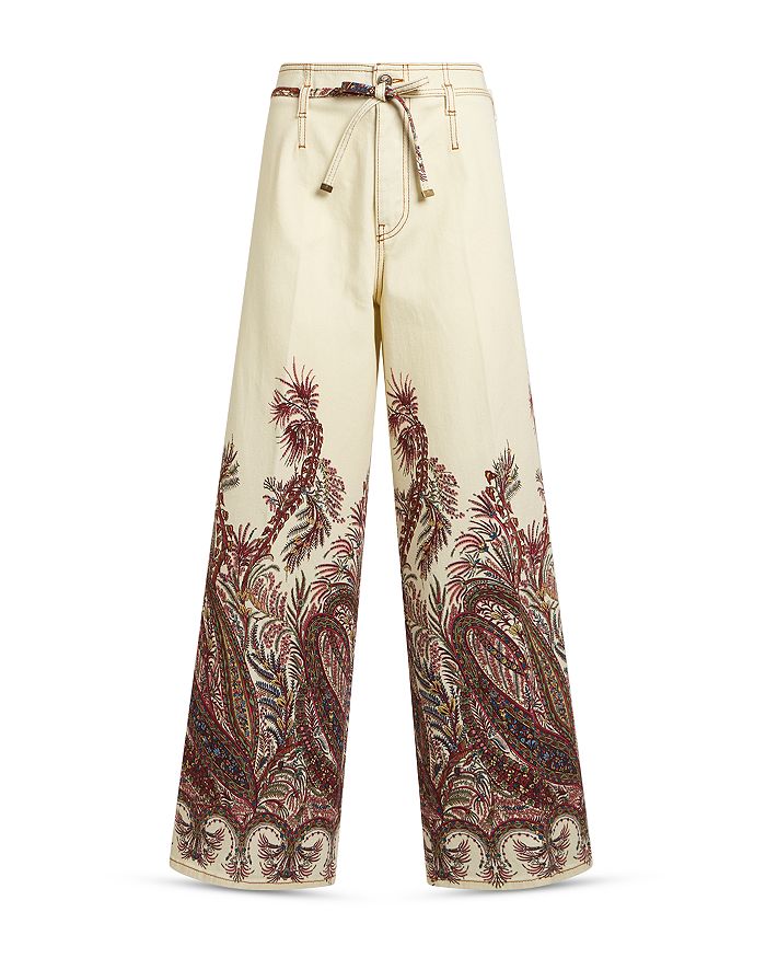 

Широкие джинсы с поясом и принтом Etro, белый