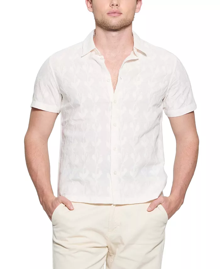 

Мужская рубашка Jacoby Relaxed Fit с коротким рукавом, пуговицами и вышивкой GUESS, белый