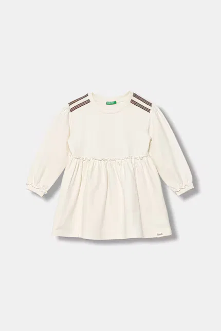 Платье мини расклешенное хлопковое United Colors of Benetton, бежевый