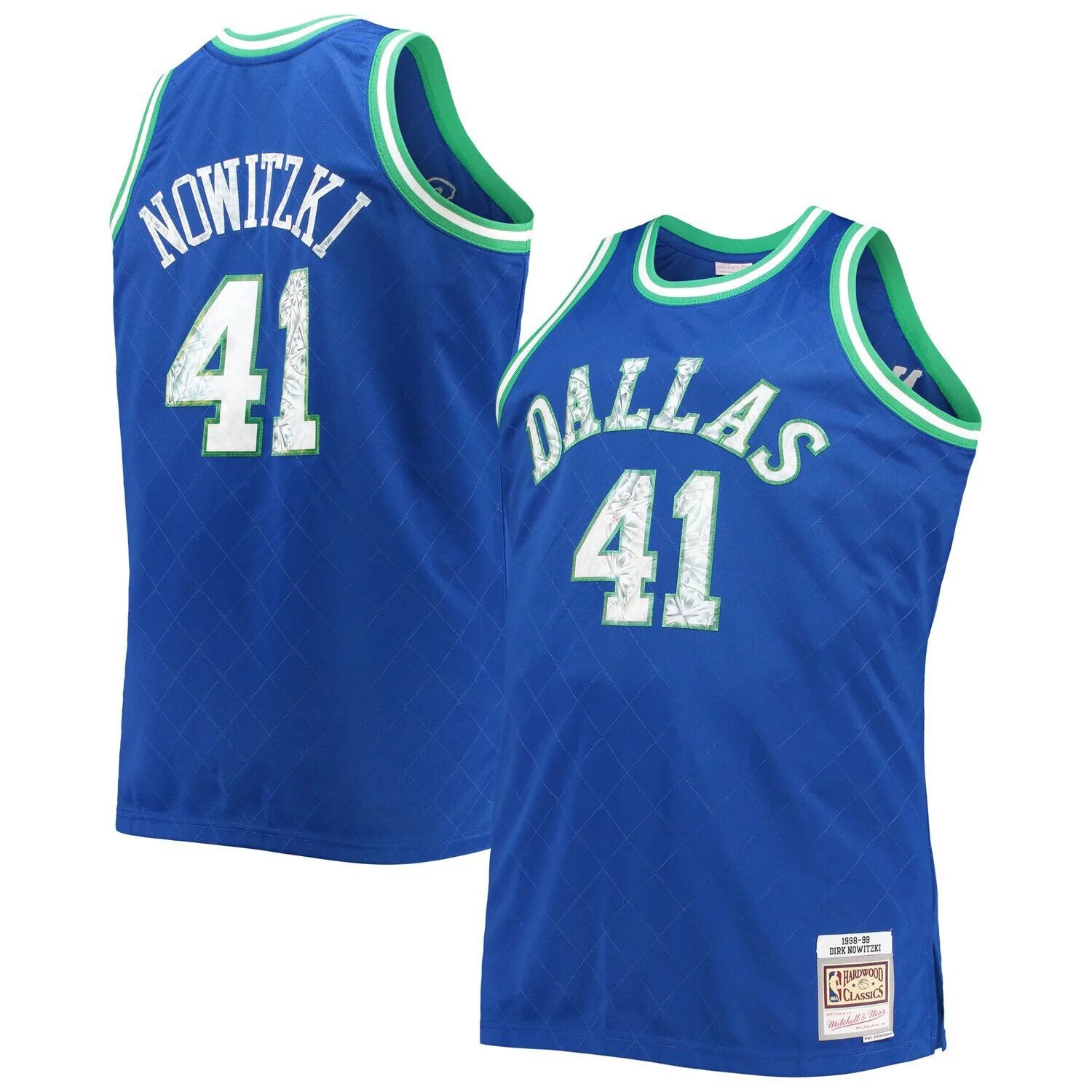 

Мужская майка Mitchell & Ness Dirk Nowitzki Royal Dallas Mavericks Big & Tall 1998-99 годов НБА, посвященная 75-летию Diamond Swingman