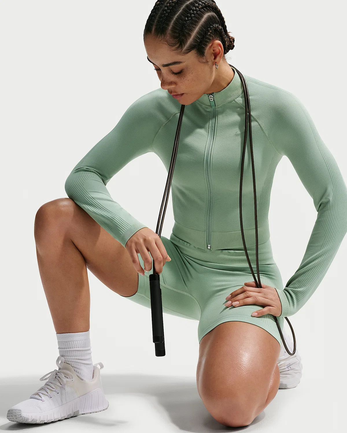 Женская тренировочная куртка на молнии Nike Pro Seamless, Steam — фото 3