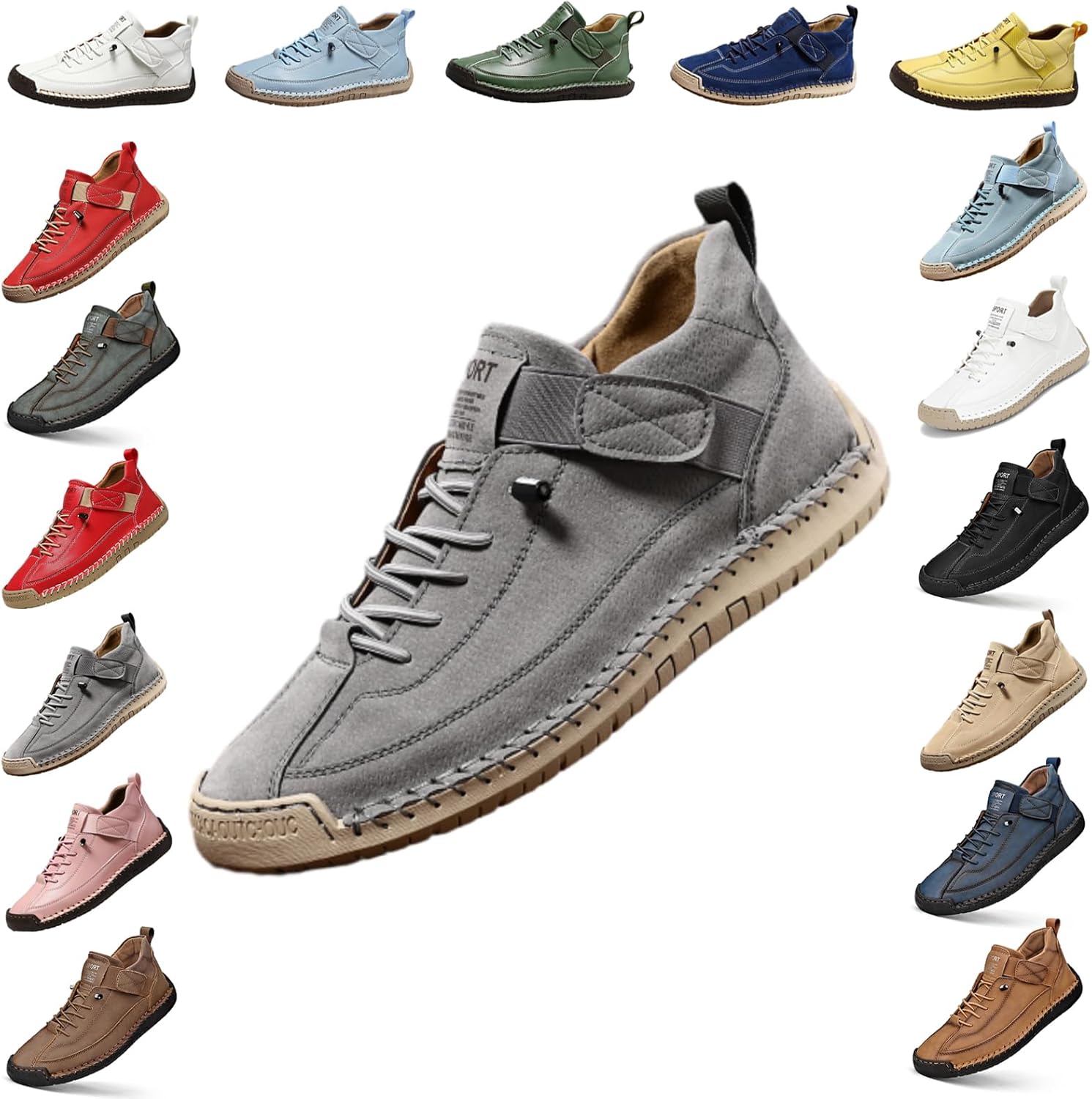 

YTINGNICE Унисекс ортопедические ботинки на щиколотку, ручная работа, кожа с липучкой, поддержка свода стопы, обувь для ходьбы без шнурков, серый