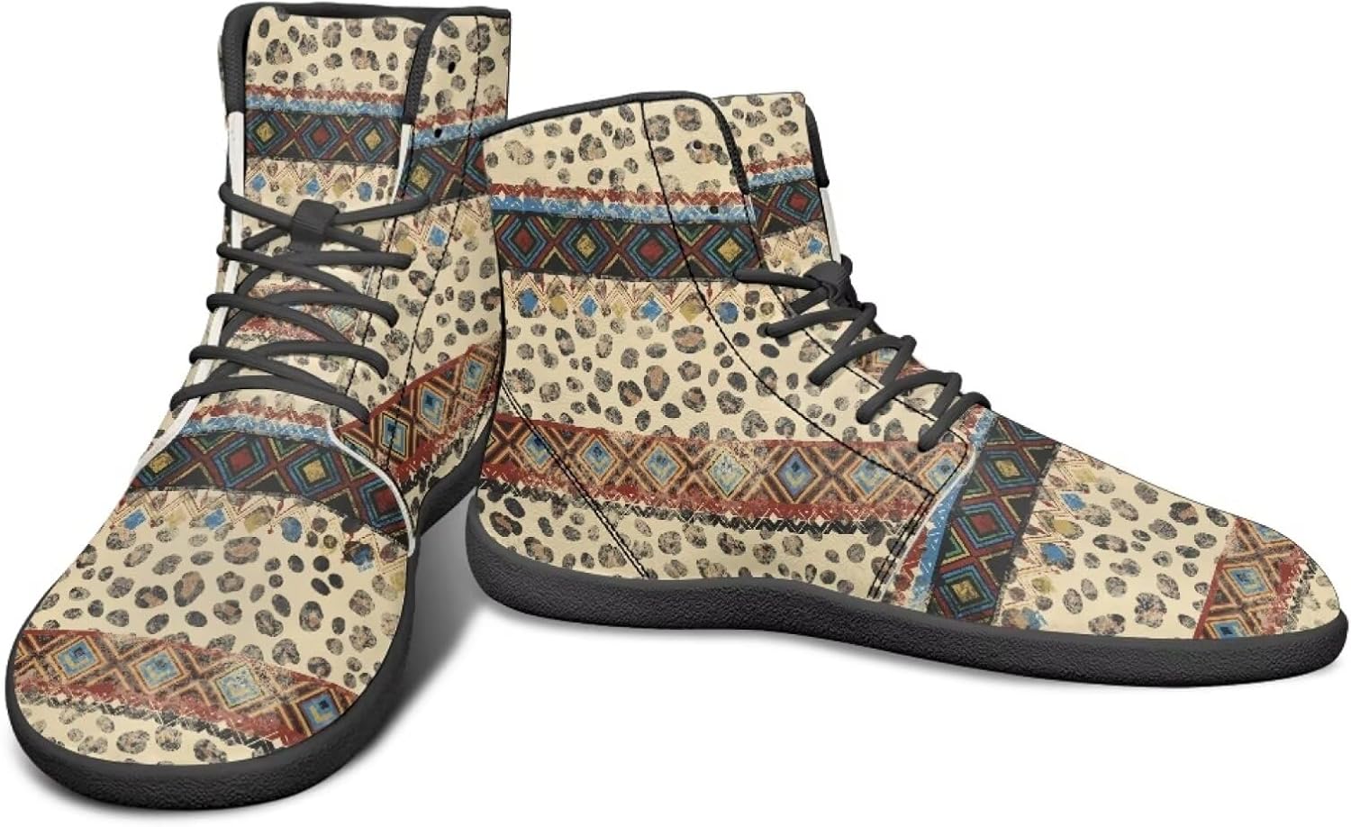 

Мужские кроссовки для бега с высоким верхом и этническим племенным дизайном, обувь для устойчивой стойки, с широкой носочной частью, спортивная и повседневная обувь Watdotory, Ethnic Southwest Aztec Leopard Print