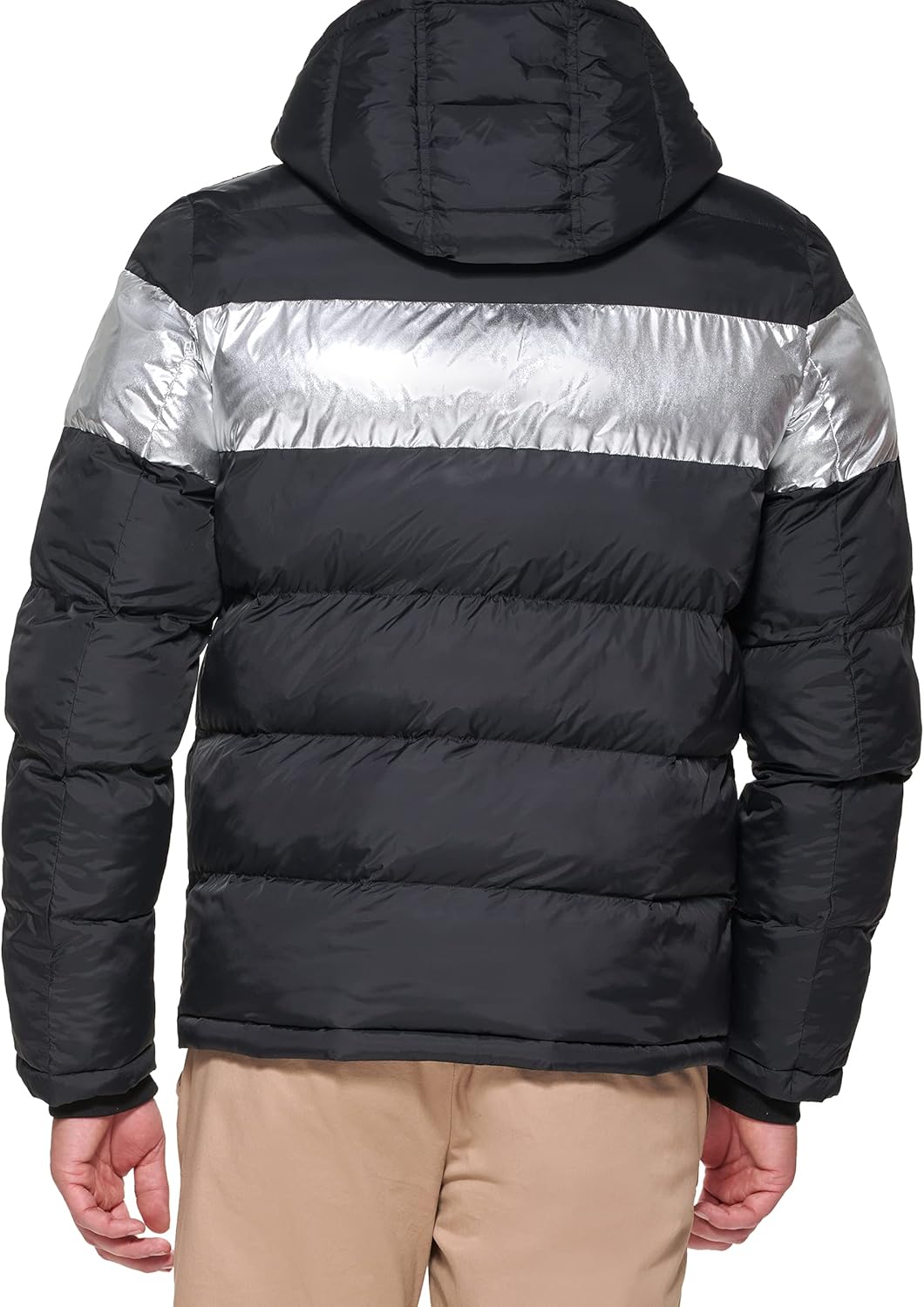 Мужская куртка-пуховик Tommy Hilfiger с капюшоном (стандартная и для больших и высоких), Black Silver Stripe — фото 2