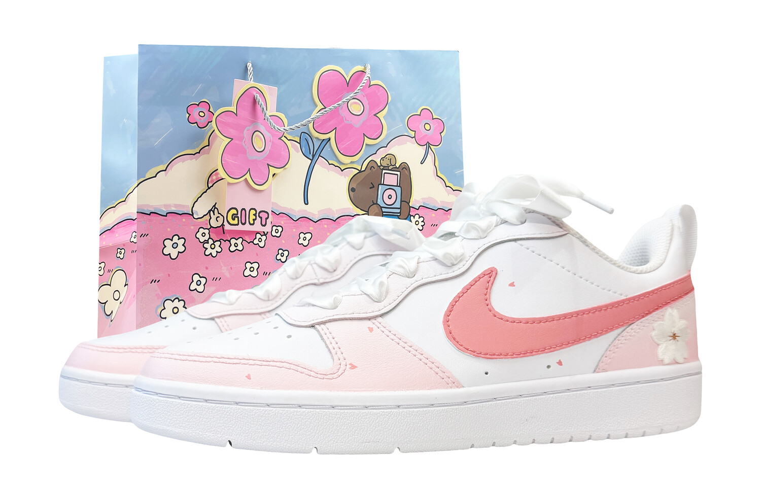 

Кроссовки Nike Court Borough Skateboard Shoes Women's Low-Top White Pink, Розовый, Кроссовки Nike Court Borough Skateboard Shoes Women's Low-Top White Pink