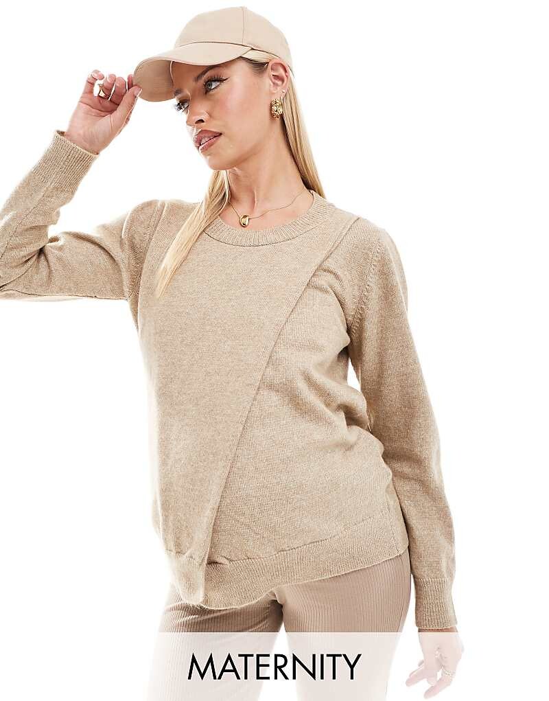 

Mamalicious Maternity — Бежевый свитер с разрезом спереди и функцией кормления