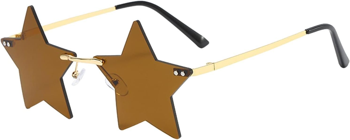 

Спортивные солнцезащитные очки без оправы в форме звезды, ретро-очки для пляжа, светоотражающие, модные женские солнцезащитные очки в стиле 90-х, ретро-очки Generic, Coffee