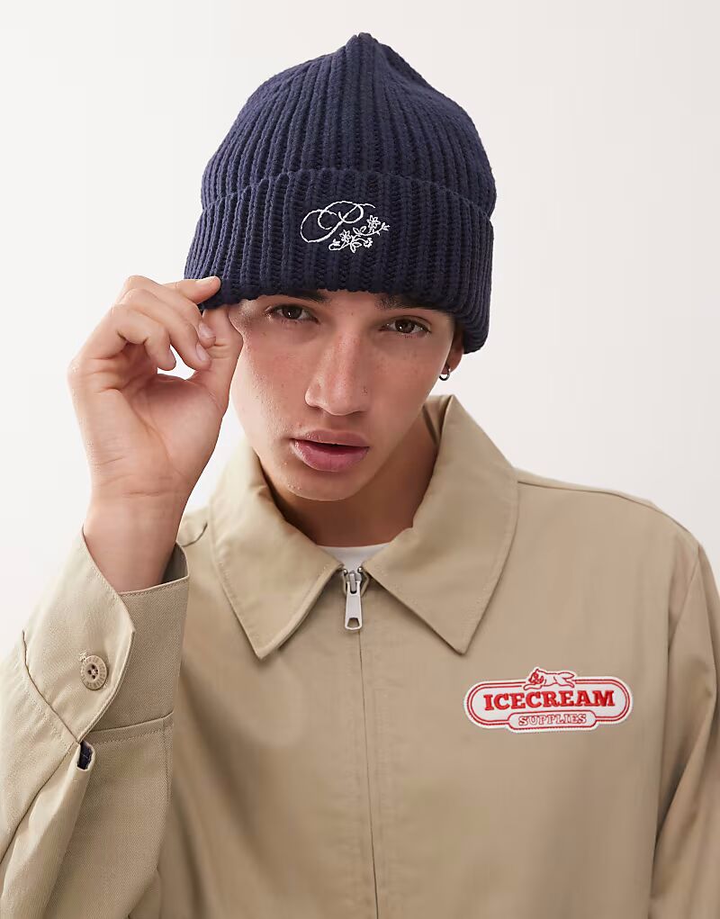 

Вязаная шапка с логотипом темно-синего цвета Prohibited