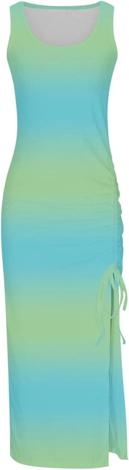 Женское летнее платье-макси с разноцветными полосками, Mint Green — фото 3