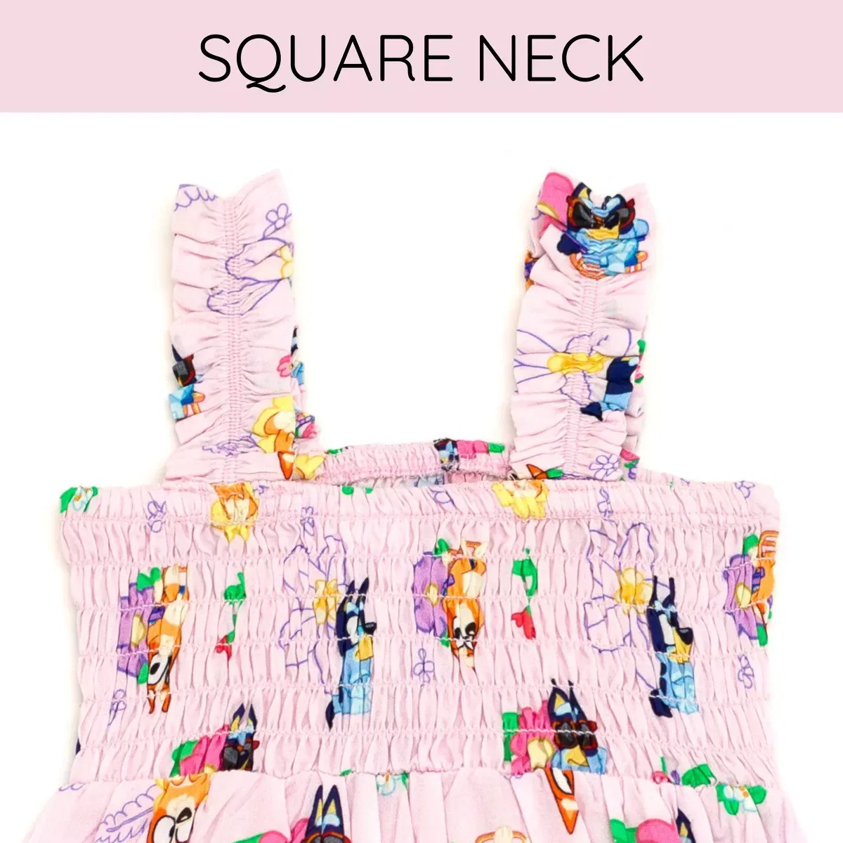 Детское платье для девочек с принтом Bluey Square Neck Smocked Maxi Dress Bluey, Pale Pink — фото 3