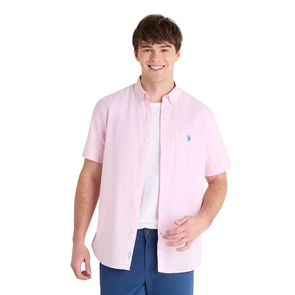 Мужская рубашка U.S. Polo Assn. Short Sleeve Linen Blend Pocket, розовый