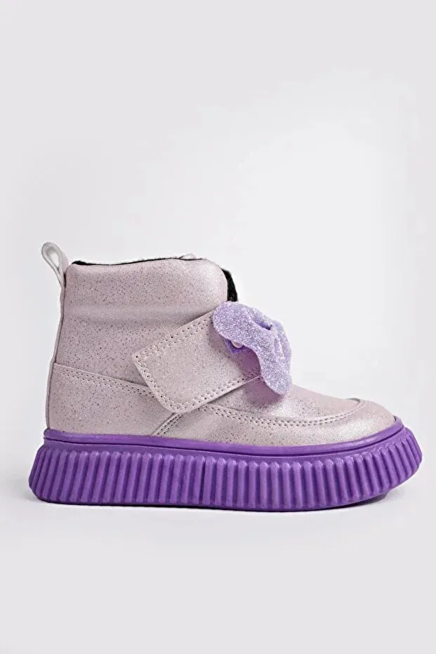 Детские ботинки для девочек на липучке с принтом (Arzen) mini thermo non-slip sole velcro bow tie casual children's comfortable boots powder Beyaz, Powder — фото 3