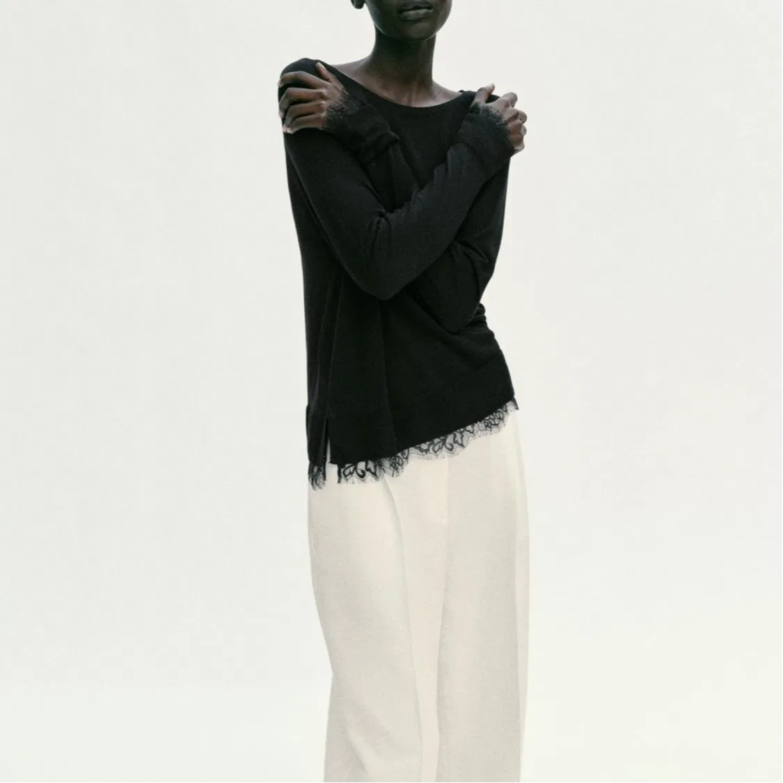 Женский свитер с круглым вырезом Knitwear, ZARA, Black — фото 4
