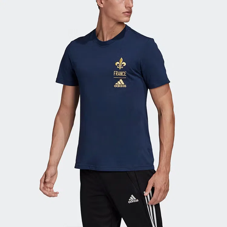 Футболка с вышитым логотипом Adidas, синяя — фото 4
