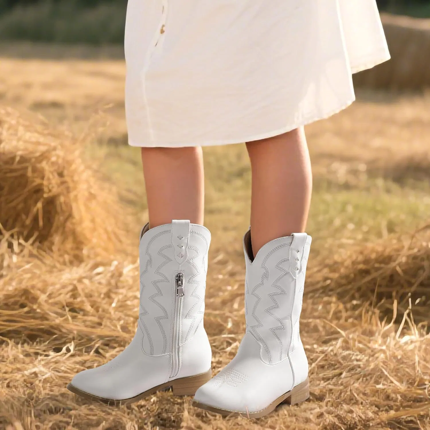 Детские сапоги для девочек с пайетками Cowgirl Boots PANDANINJIA, Whitepu — фото 4