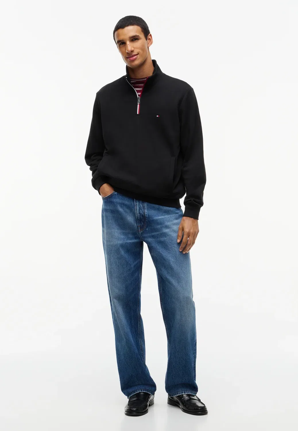 Толстовка Rwb tipping terry reg 1/4 zip Tommy Hilfiger, Black — фото 2