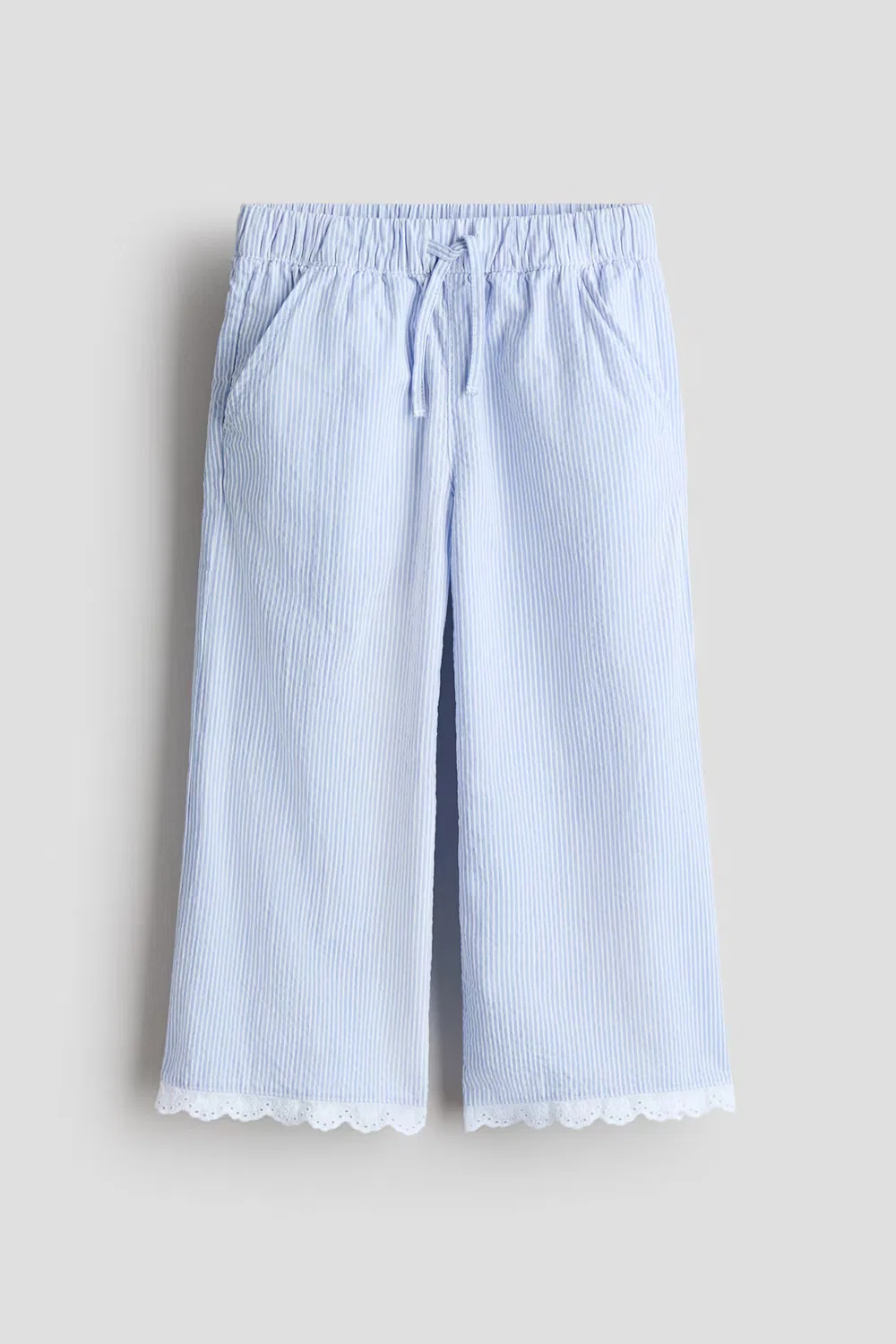 Брюки из жатой ткани с кружевной отделкой H&M, Hellblau/Gestreift