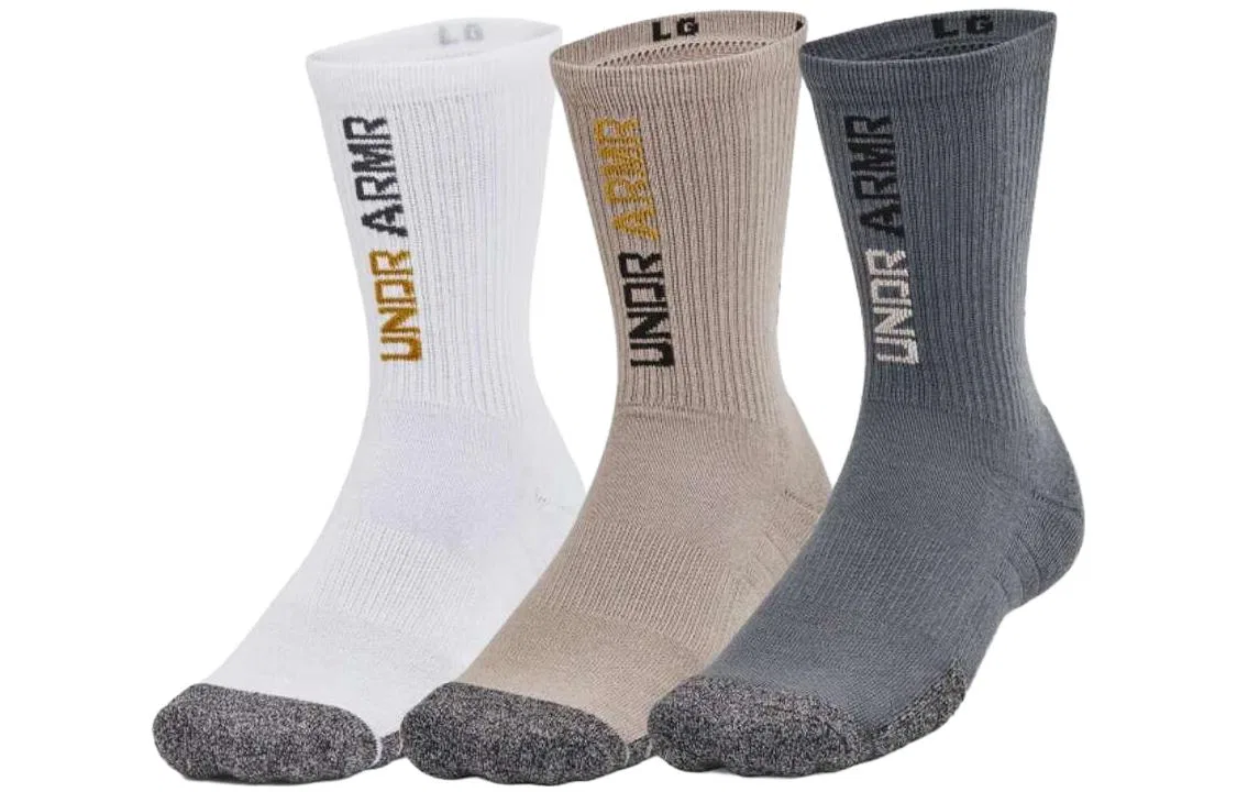 Носки мужские/женские/детские с длинным голенищем, комплект из 3 пар, Under Armour, White Brown Gray