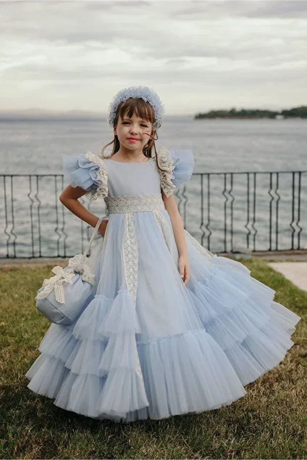 Детское платье для девочек с принтом Special Design Mialora Exclusive By Emel Ebru Özdemir, Blue — фото 4