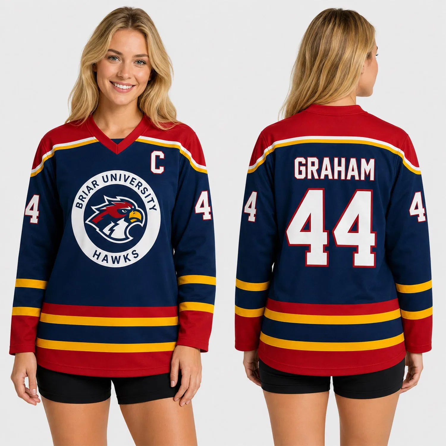 Мужская футболка с длинным рукавом с принтом Campus Briar U Hockey Jersey Graham 44 & Logan 22 & Tucker 46 & Laurentis 66, C03 — фото 2