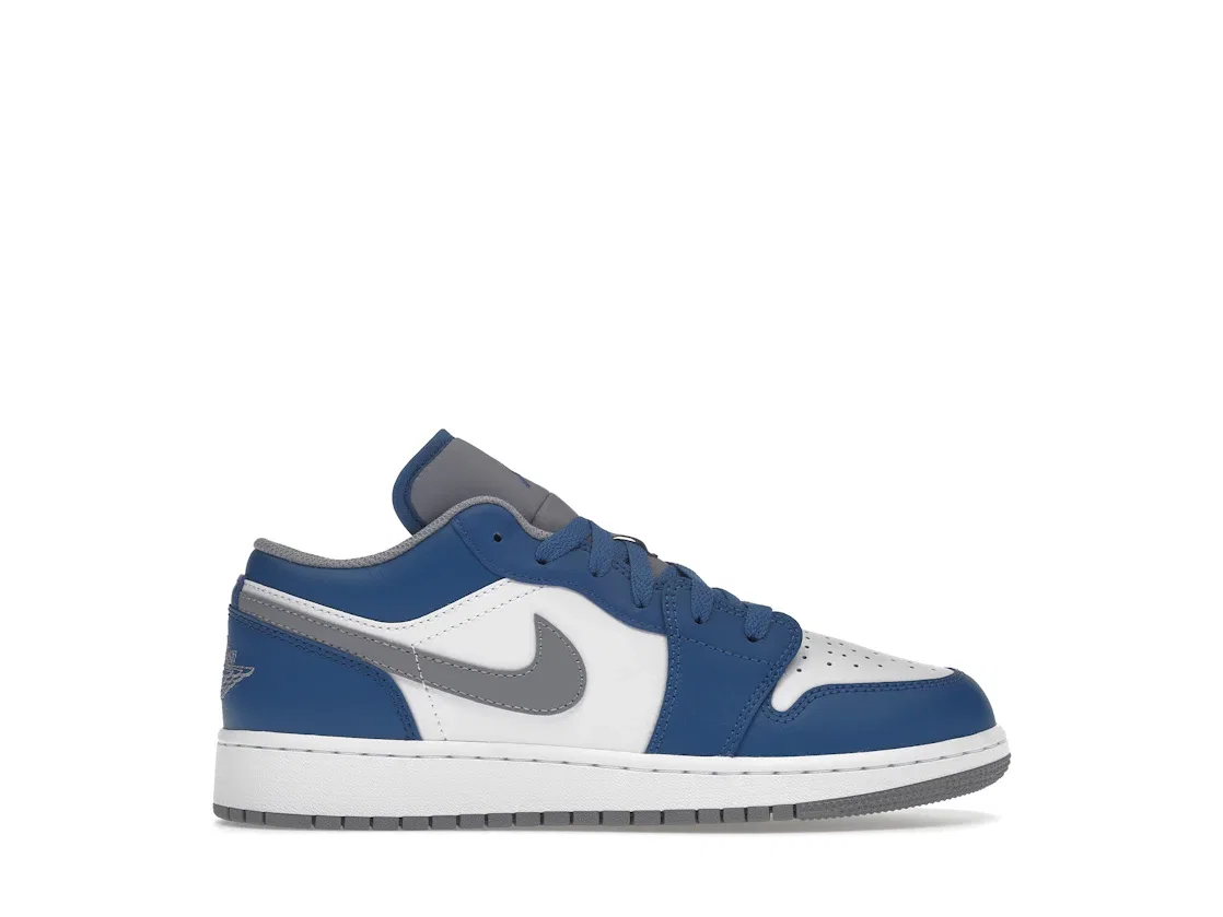 Детские кроссовки с перфорированным носком Jordan 1 Low True Blue Jordan, True Blue/Cement Grey/White