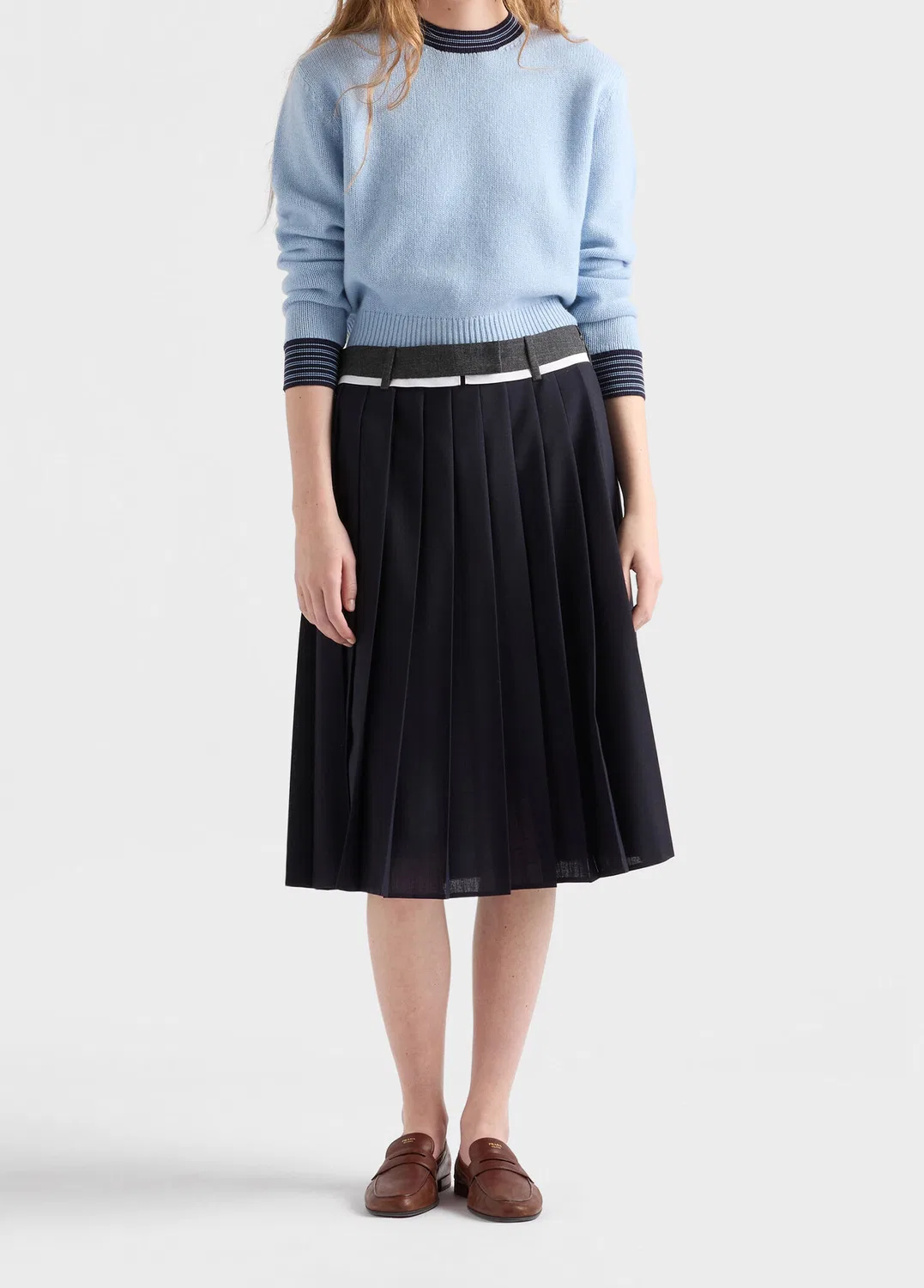 Кашемировый джемпер с круглым вырезом Prada, light blue — фото 2