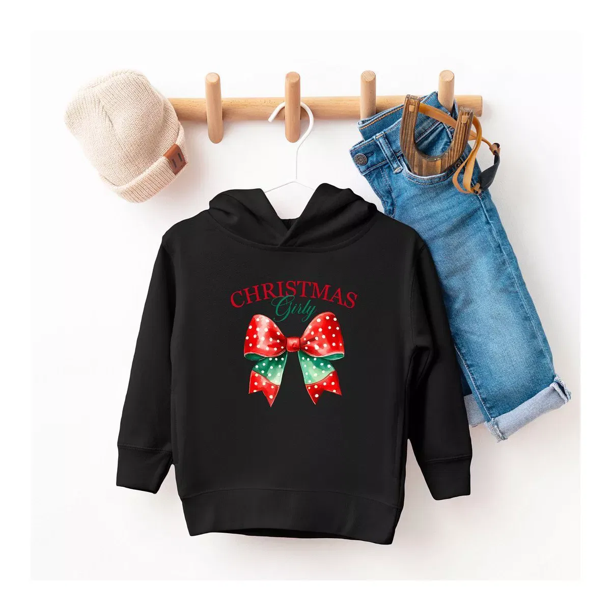 Детское худи для девочек с принтом Coquette Christmas Girly The Juniper Shop, Black — фото 2
