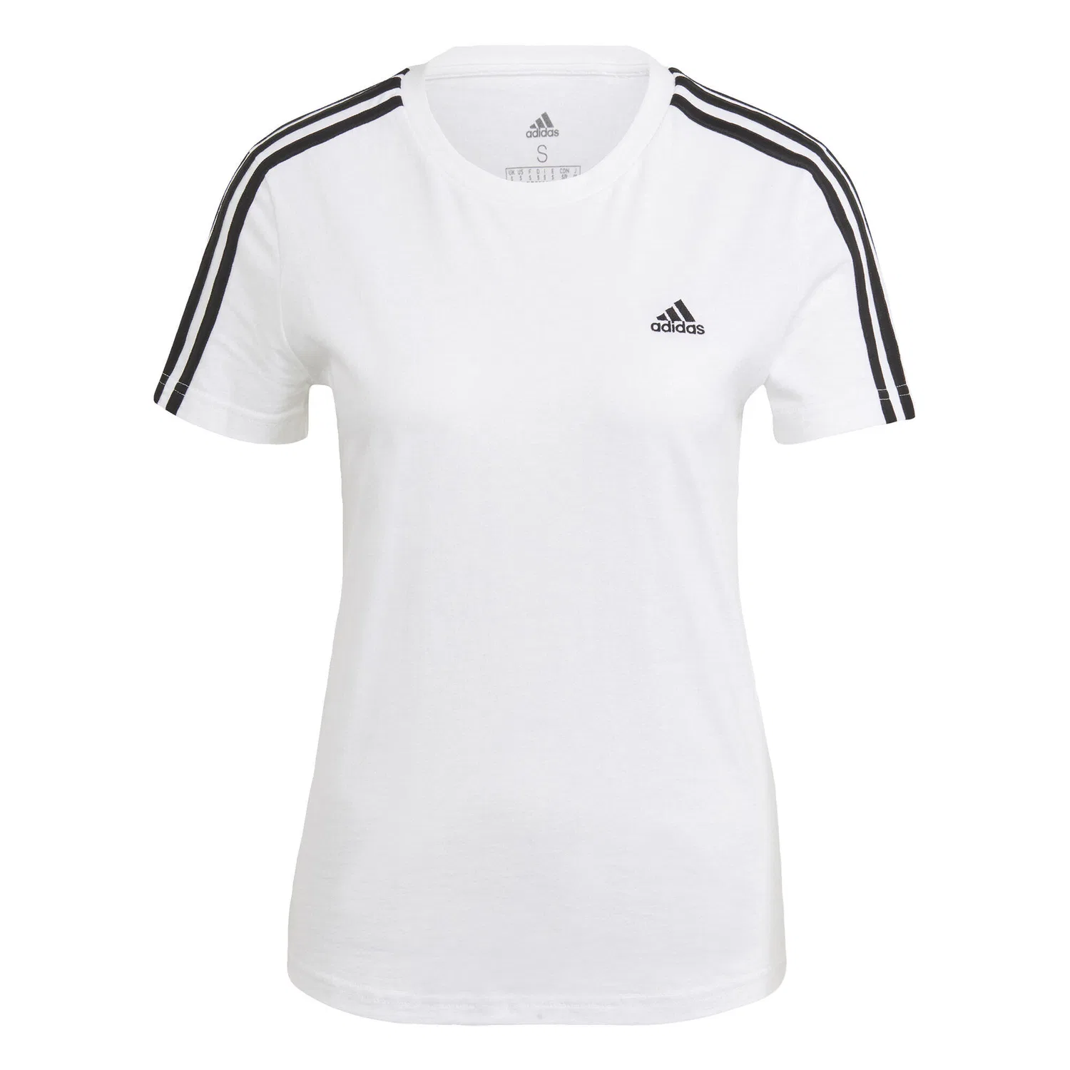 Женская хлопковая футболка Adidas с 3 полосками, WEISS / SCHWARZ