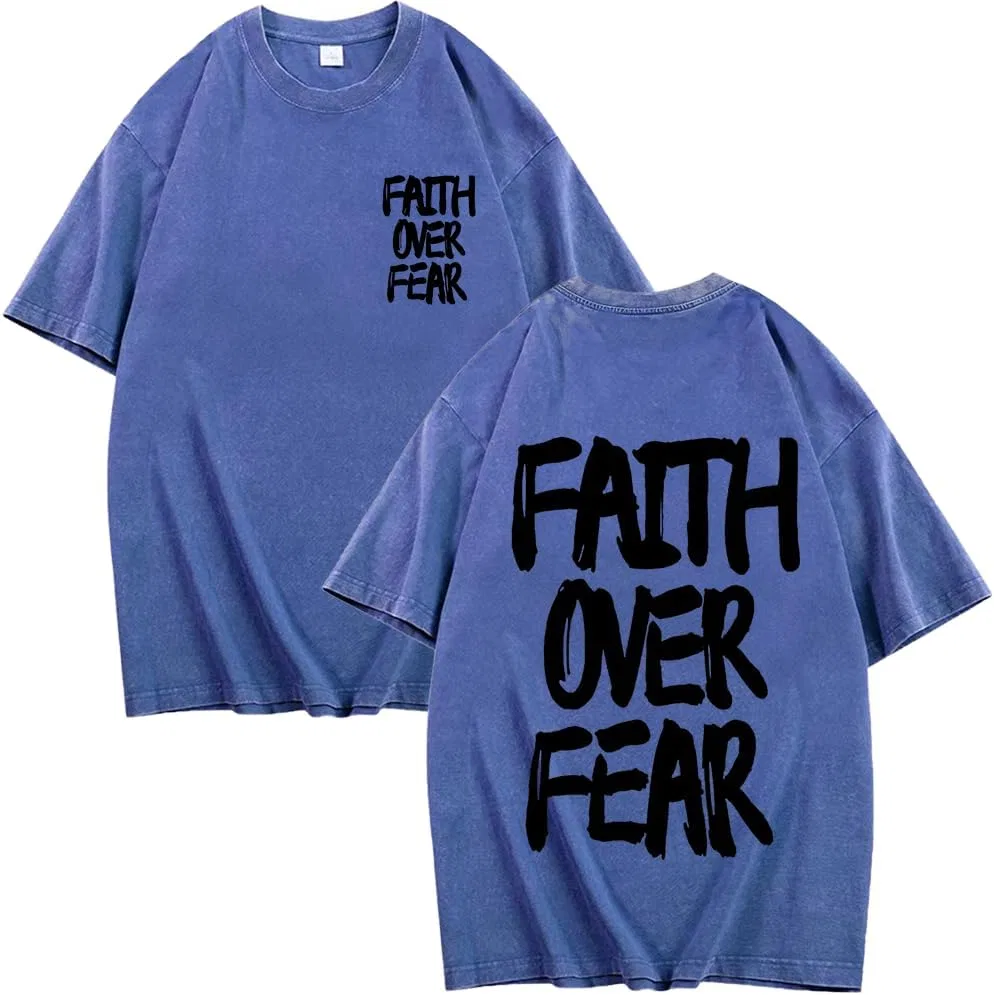 Мужская футболка с принтом Faith Over Fear, синий