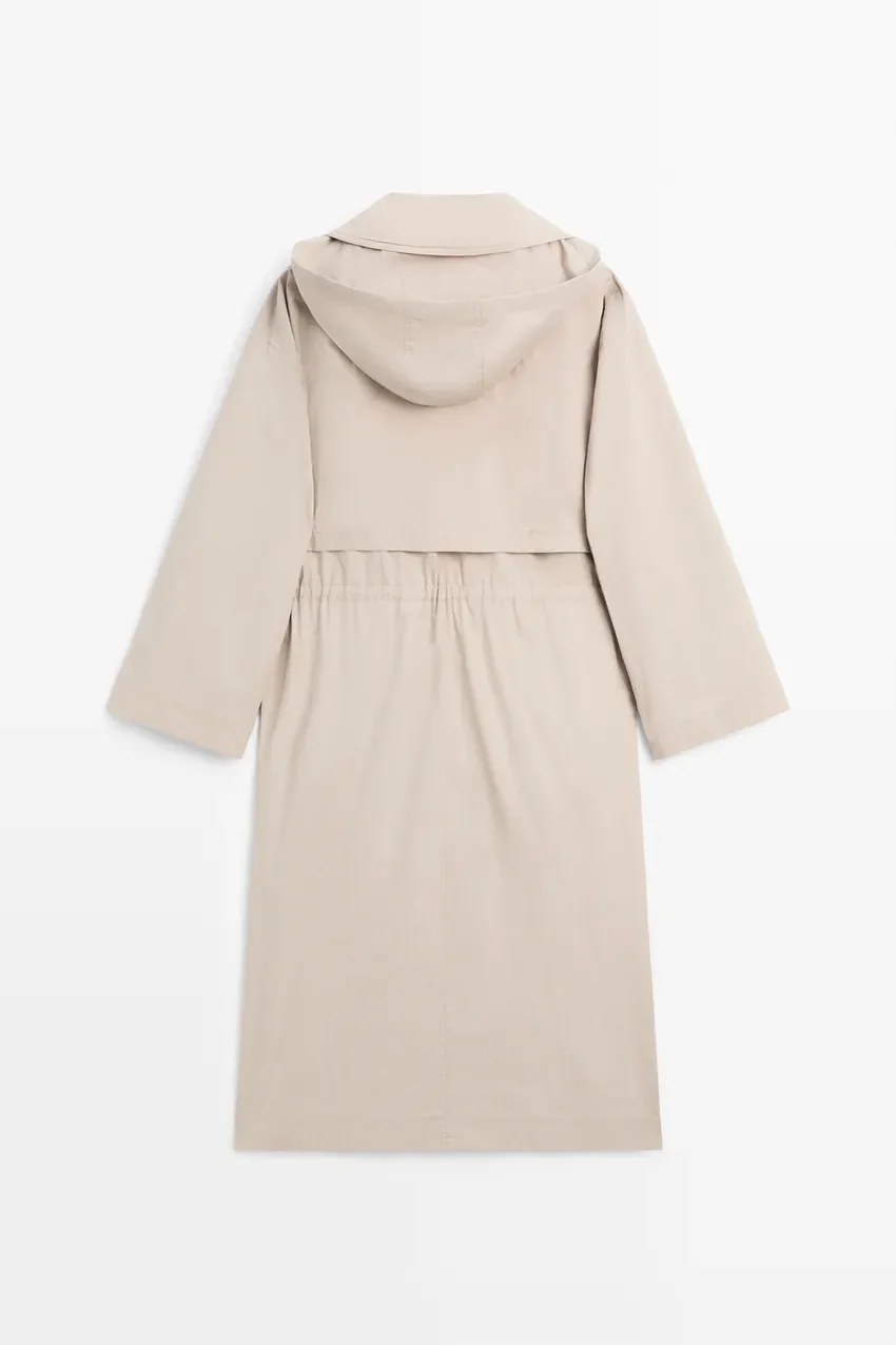 Пальто Massimo Dutti Technical Cotton-blend Trench, светло-серый — фото 3