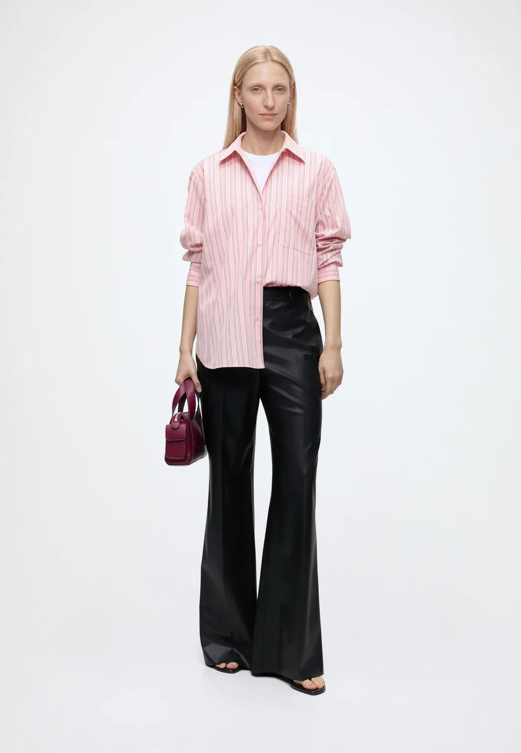 Рубашка из поплина Ess свободного кроя - блузка на пуговицах Tommy Hilfiger, Pink/White — фото 2