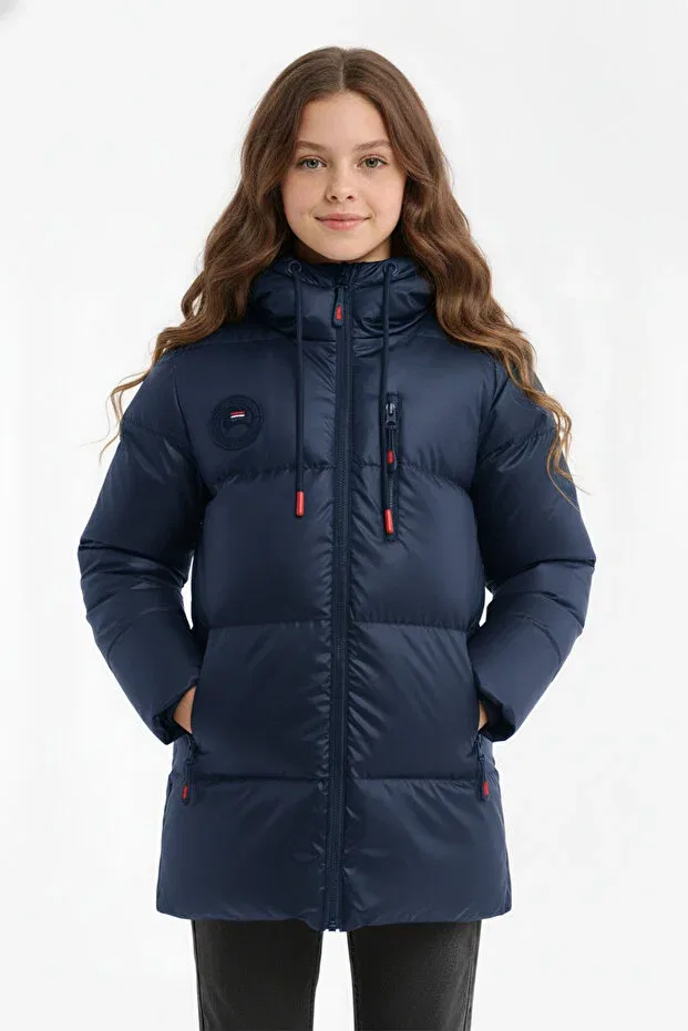 Детское зимнее пальто-пуховик для девочек с принтом Qawwa, A. Navy Blue — фото 3
