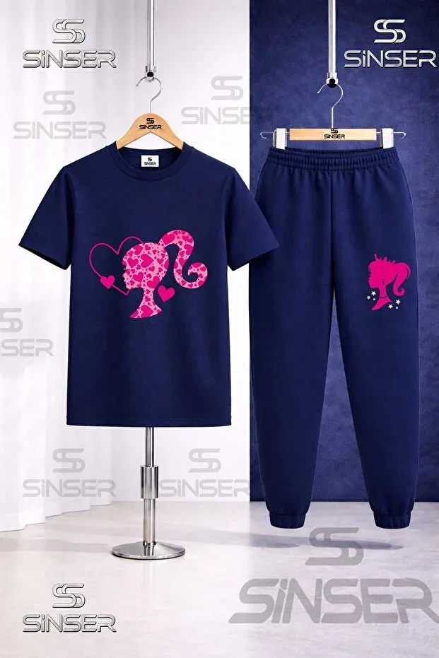 Детский комплект футболки и штанов с принтом Princess Head Heart Ss Sinser, Black - Gray - Navy Blue — фото 4