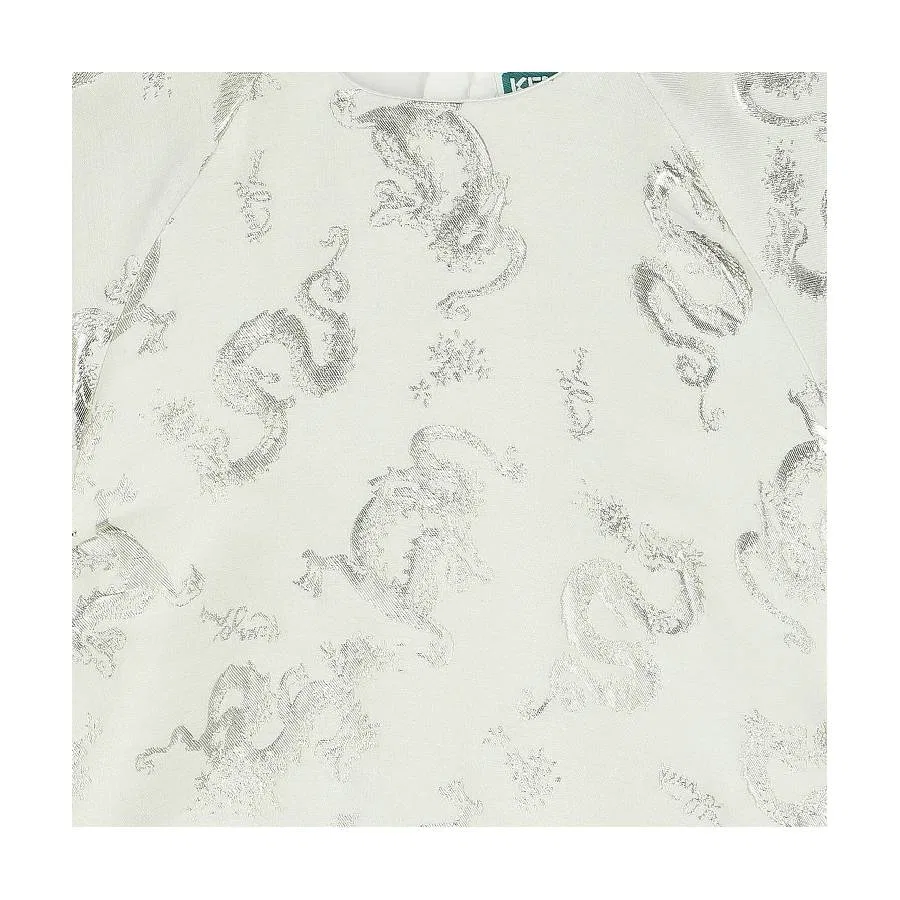 Платье с принтом дракона, жаккардовое, с пышными рукавами Kenzo, White — фото 3