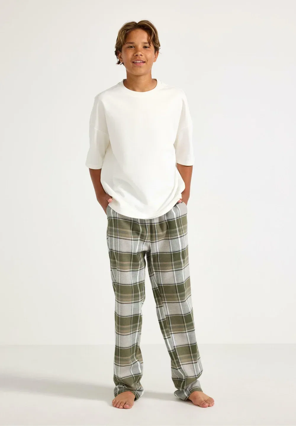 Пижамные брюки-фланелевые штаны унисекс - пижамный комплект Lindex, Dark Khaki Green