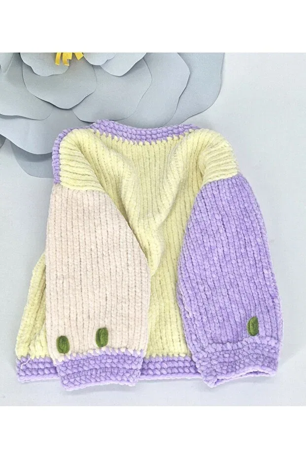 Детское пальто-кардиган для девочек хлопковое Hand Knitted Velvet Girl's Cardigan Evitle, Multicolor — фото 4