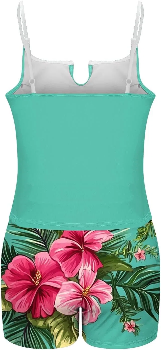 Женский танкини-купальник с высокой талией и контролем живота Plus Size, A03_green — фото 4