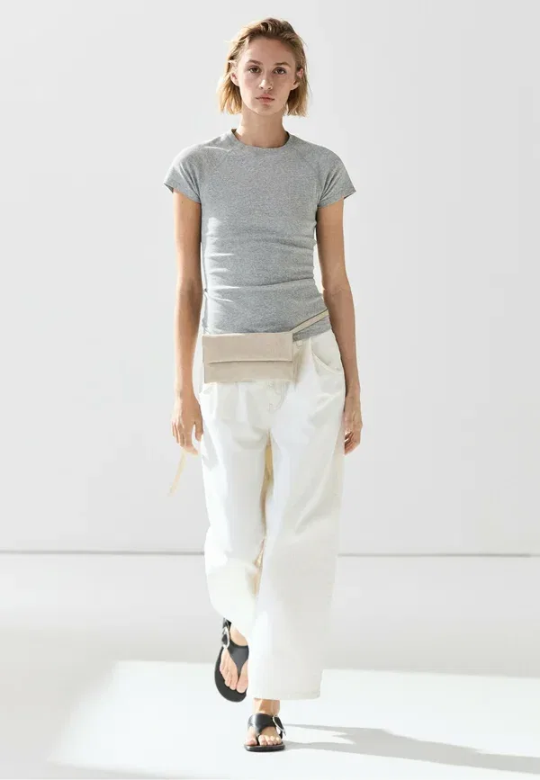 Футболка хлопковая Short sleeve raglan t-shirt, Massimo Dutti, серый — фото 4