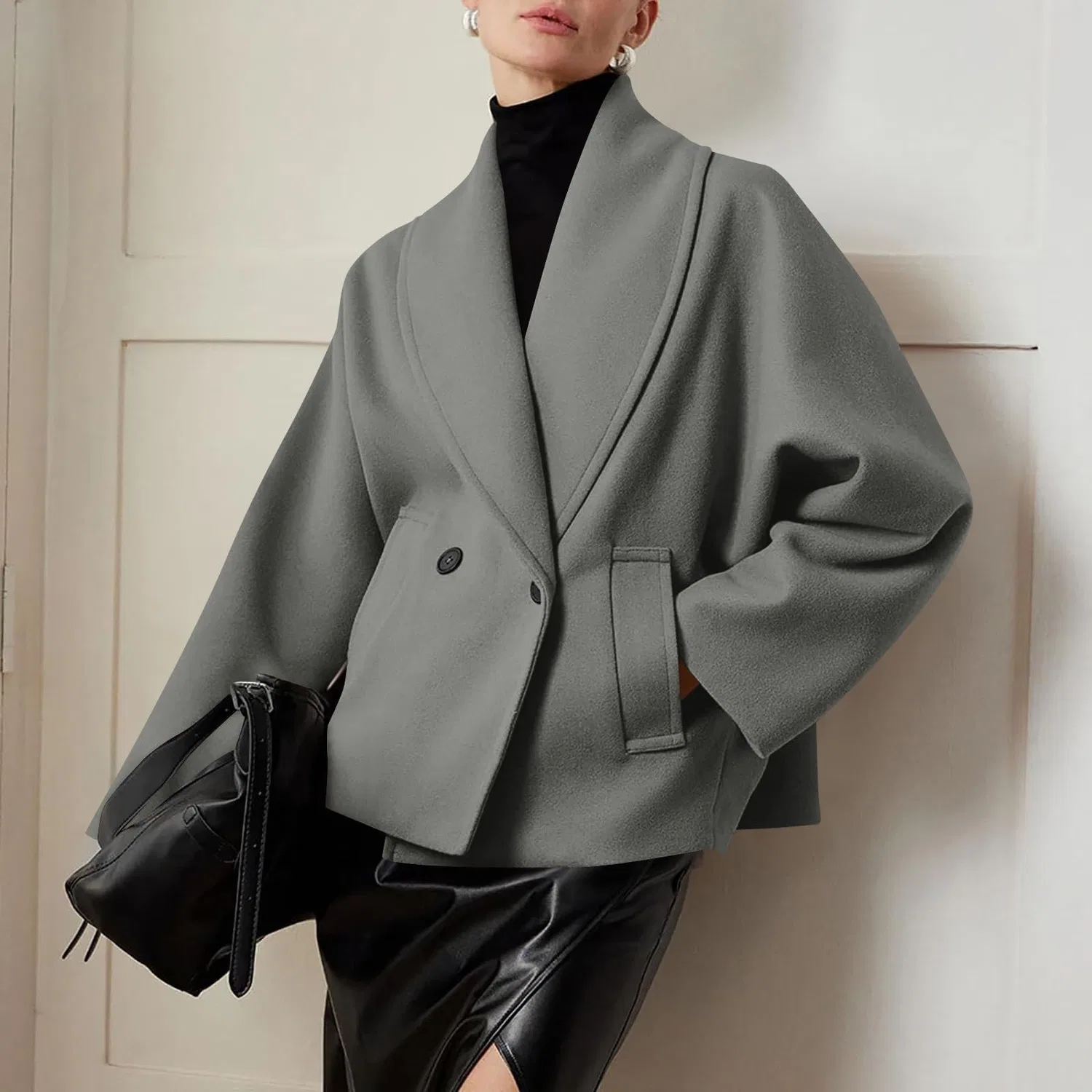 Женское пальто с отложным воротником Oversize из смесовой шерсти, Grigio — фото 2