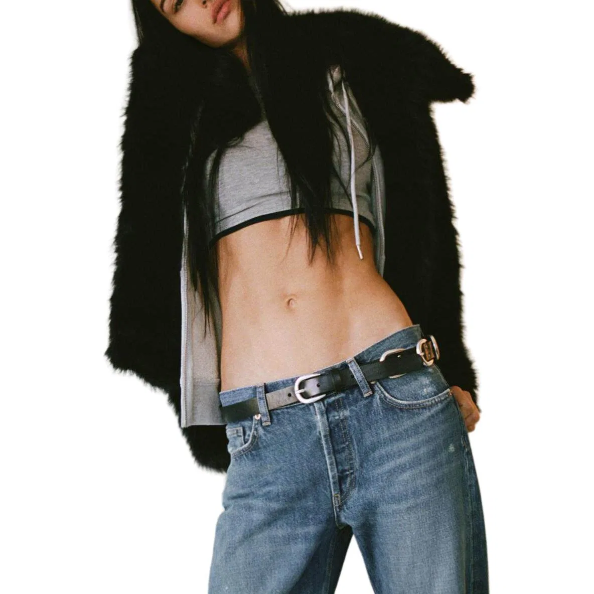 ZARA Женское пальто из меха с воротником-стойкой Furs, Black — фото 4