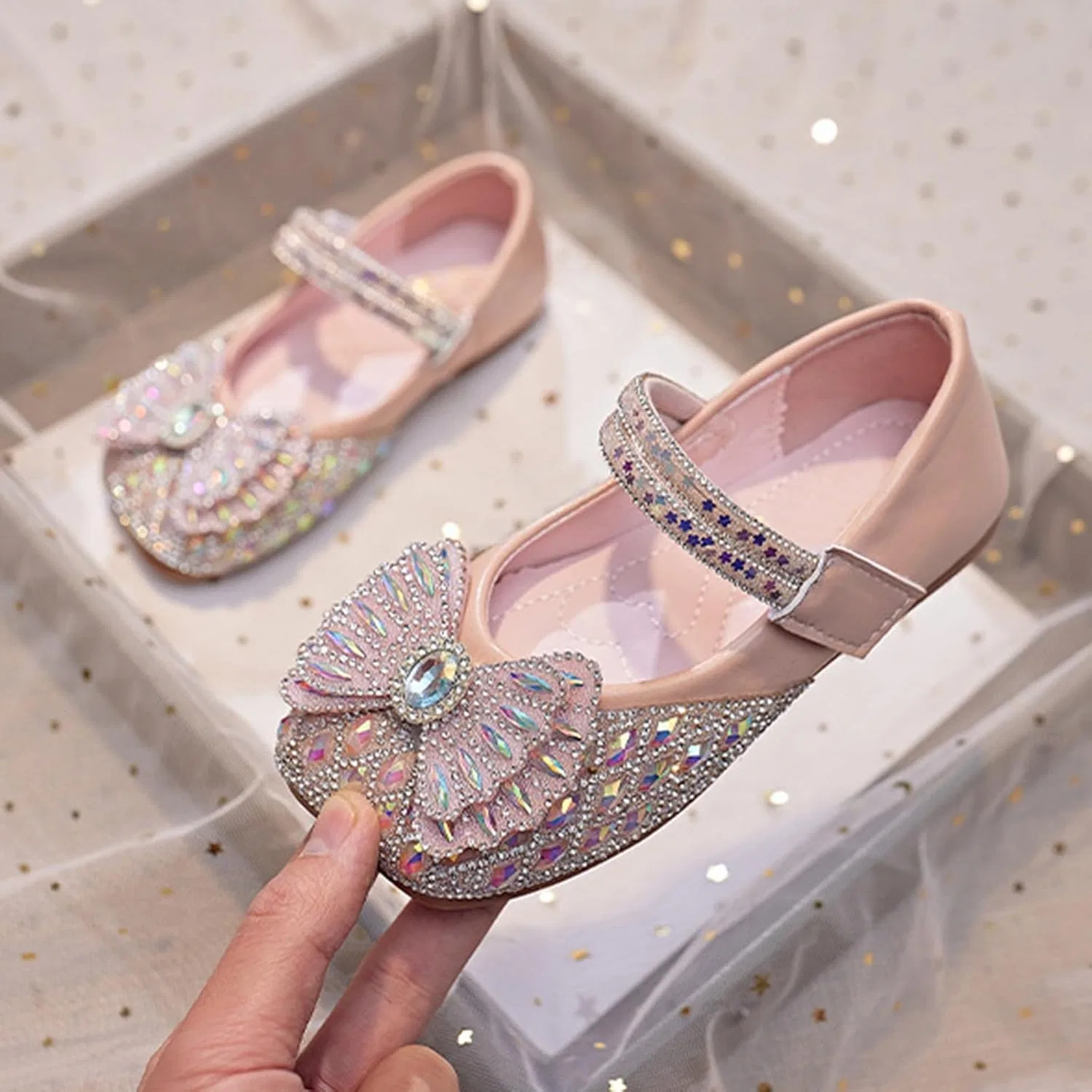 Детские туфли Мэри Джейн с бантом для девочек Flower Girl Glitter Dress Shoes Princess Mary Jane Flats, Red — фото 3
